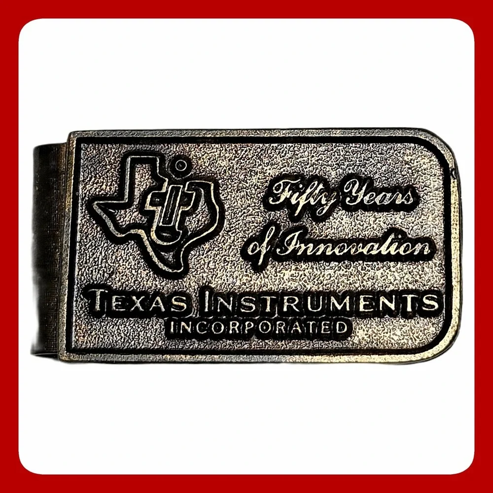 Texas Instruments Fifty Years Innovation Money Clip Vintage Bronze Metal 2in